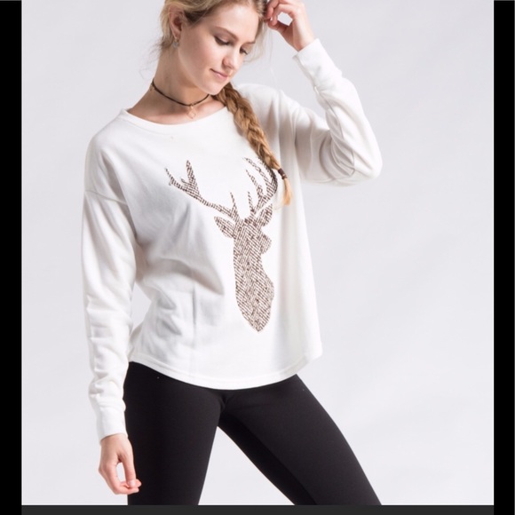 COPY - Deer Front French Terry Scoop Neck Sweatshirt Patchwork - Picture 3 of 4